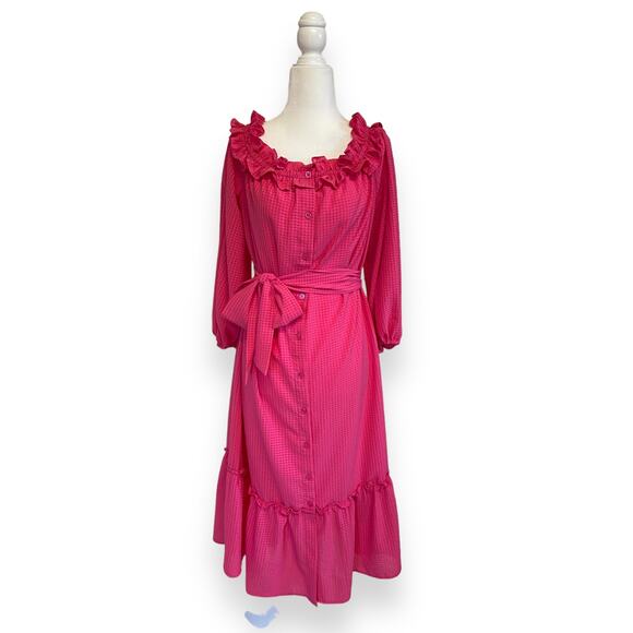 Who What Wear Pink Ruffle Off the Shoulder Midi Dress - Picture 1 of 9